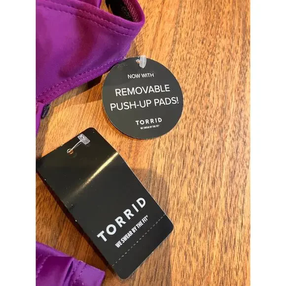 TORRID NWT Purple Sz 0 L Peplum 1 Piece Swimsuit REMOVABLE PADDING MSPR $98.90 - Picture 7 of 8